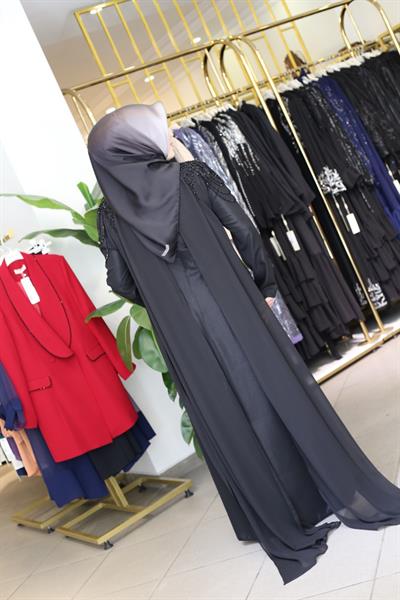 Kuşaklı Gofre Elbise  Siyah