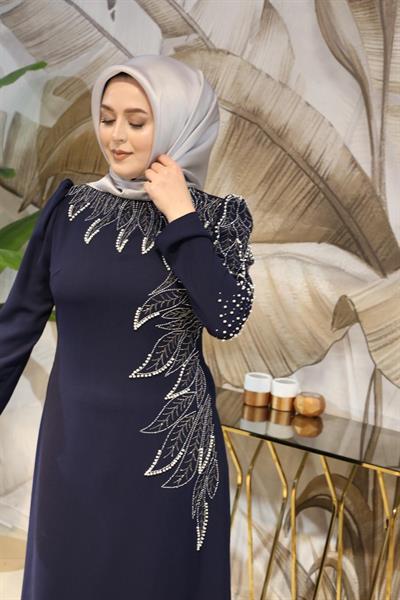 Kuşaklı Gofre Elbise  Siyah