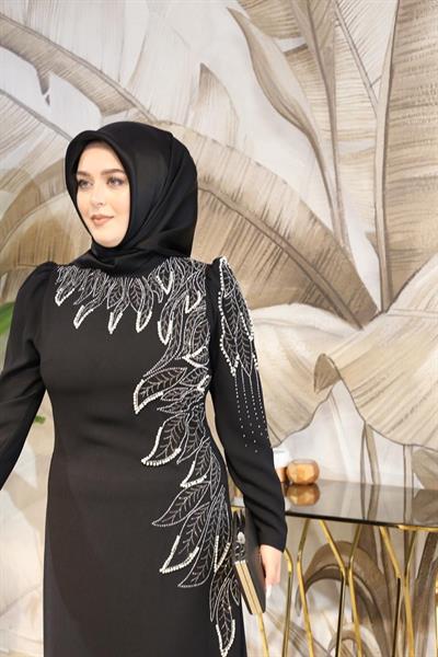 Kuşaklı Gofre Elbise  Siyah