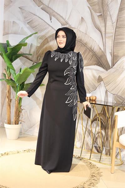 Kuşaklı Gofre Elbise  Siyah