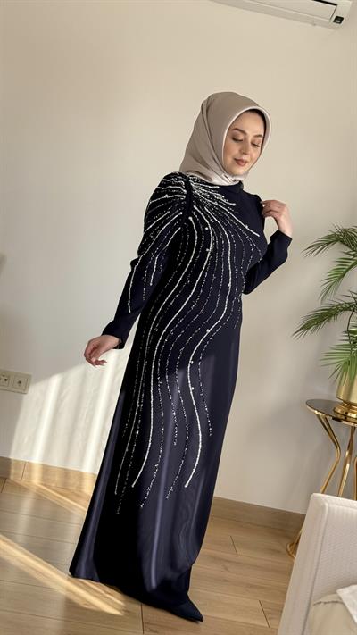 Kuşaklı Gofre Elbise  Siyah
