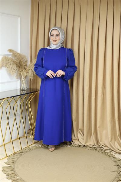 Kuşaklı Gofre Elbise  Siyah