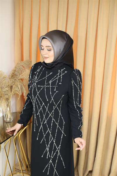 Kuşaklı Gofre Elbise  Siyah