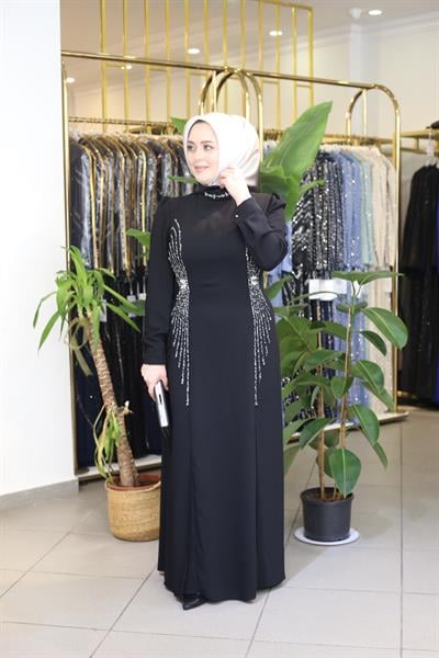 Kuşaklı Gofre Elbise  Siyah