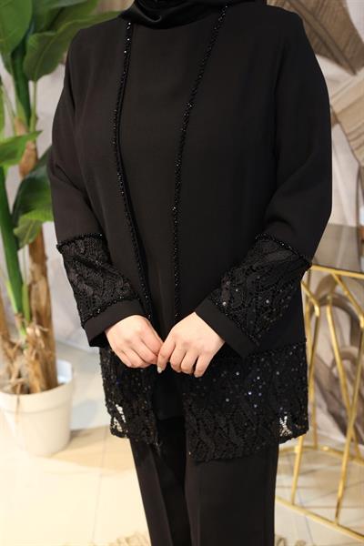 Kuşaklı Gofre Elbise  Siyah