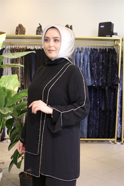 Kuşaklı Gofre Elbise  Siyah
