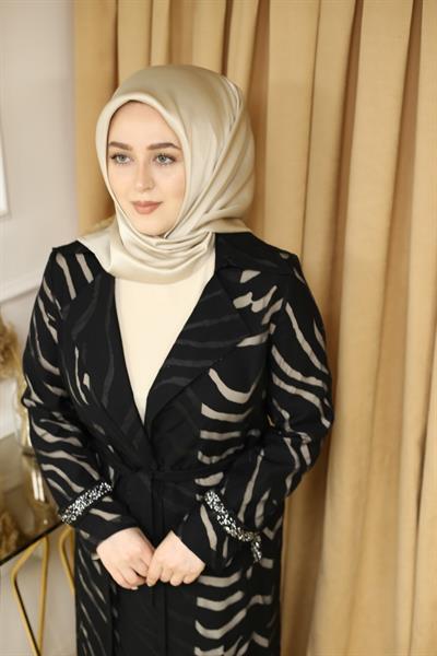 Kuşaklı Gofre Elbise  Siyah