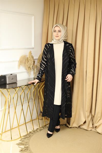 Kuşaklı Gofre Elbise  Siyah