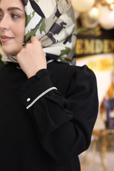 Kuşaklı Gofre Elbise  Siyah