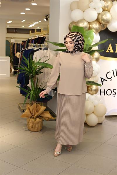 Kuşaklı Gofre Elbise  Siyah